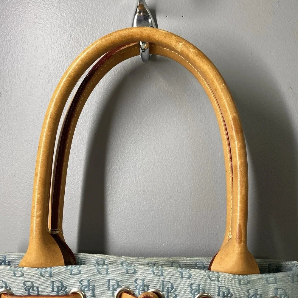 Vintage‎ Dooney&Bourke Baby Blue Signature Canvas and Leather Tassel Bag 8x11x4